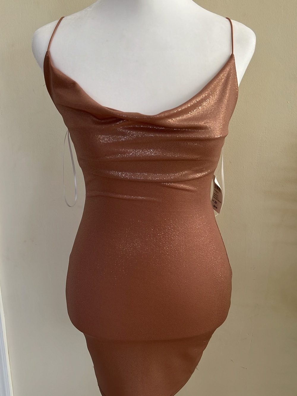 Windsor Copper Shimmer Cowl Neck Slip Dress